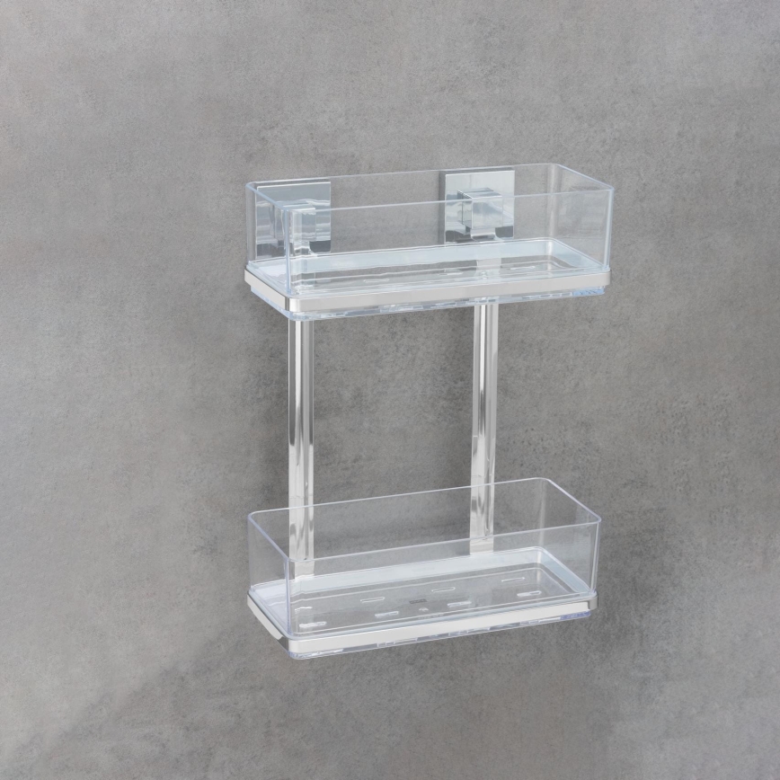 WENKO 22691100-Étagère VACUUM-LOC QUADRO ED 25,5x32,5 cm argentée/chrome brillant/transparente
