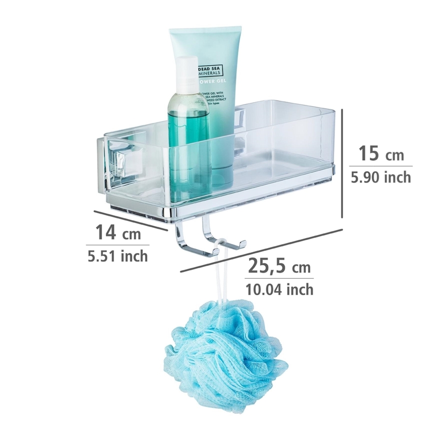 WENKO 22694100 - Étagère VACUUM-LOC QUADRO ED 25,5 x 15 cm, argentée / chrome brillant / transparente