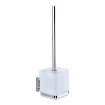 WENKO 22695100-WC Brosse WC VACUUM-LOC QUADRO ED 9,5x37 cm argentée/chrome brillant/transparente