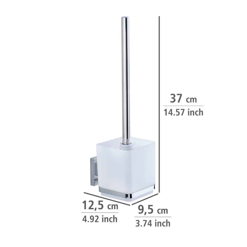WENKO 22695100-WC Brosse WC VACUUM-LOC QUADRO ED 9,5x37 cm argentée/chrome brillant/transparente
