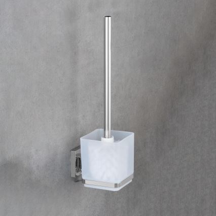 WENKO 22695100-WC Brosse WC VACUUM-LOC QUADRO ED 9,5x37 cm argentée/chrome brillant/transparente