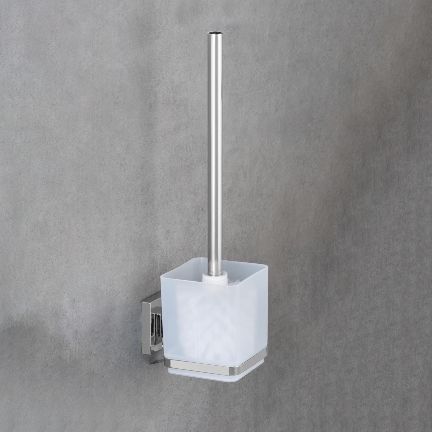 WENKO 22695100-WC Brosse WC VACUUM-LOC QUADRO ED 9,5x37 cm argentée/chrome brillant/transparente
