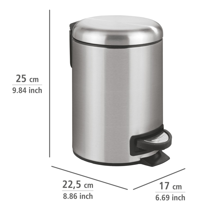 WENKO 22702100 - Poubelle LEMAN 17x25 cm inox/satiné/noir
