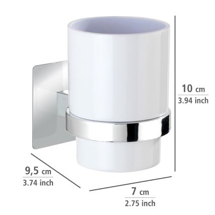 WENKO 23847800-Gobelet pour brosses à dents TURBO-LOC QUADRO ED. 7x9,5 cm chromé brillant/blanc