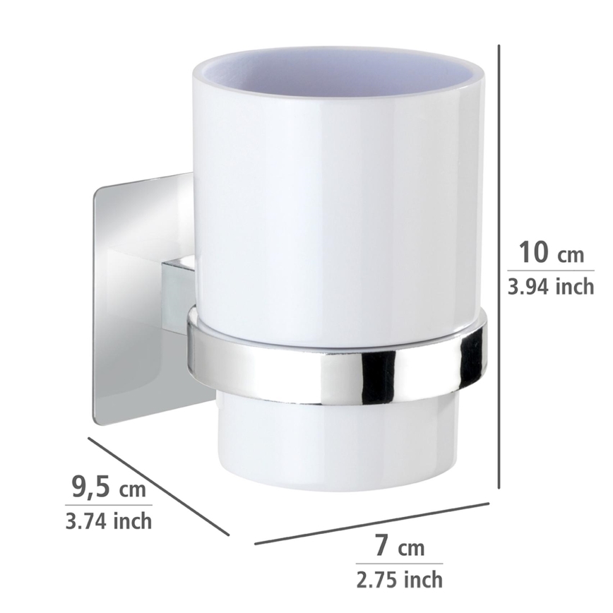 WENKO 23847800-Gobelet pour brosses à dents TURBO-LOC QUADRO ED. 7x9,5 cm chromé brillant/blanc