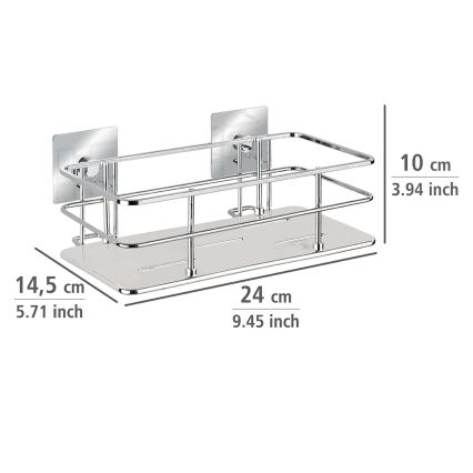 WENKO 23854800 - Étagère TURBO-LOC QUADRO ED. 24 x 14,5 cm, acier inoxydable / chrome brillant