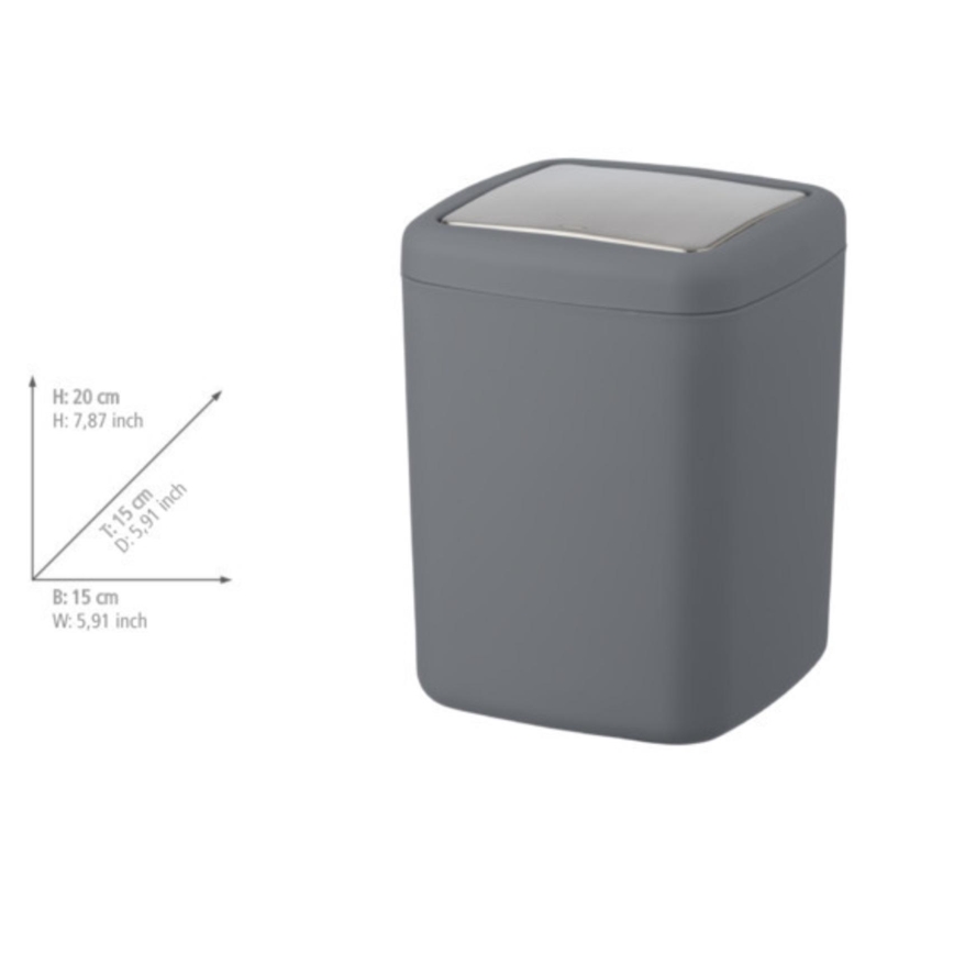 WENKO 23979100 - Poubelle BARCELONA 15 x 20 cm anthracite/chrome brillant