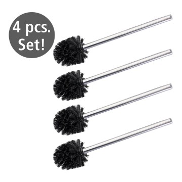 WENKO 24089800 - ENSEMBLE de 4 brosses WC 8x35 cm inox/argenté/noir