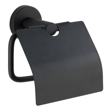 WENKO 24241100 - Porte-rouleau pour papier toilette BOSIO BLACK 15 x 13,5 cm en inox finition argentée