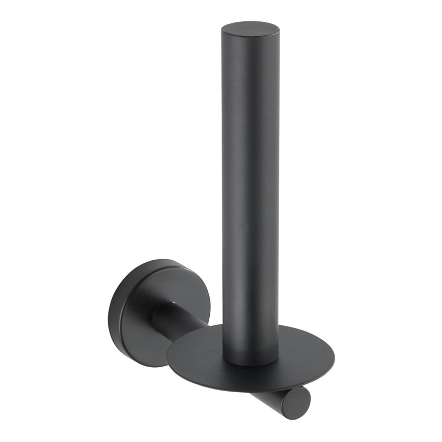 WENKO 24262100-Dérouleur de papier toilette BOSIO BLACK 8x18 cm inox/argenté
