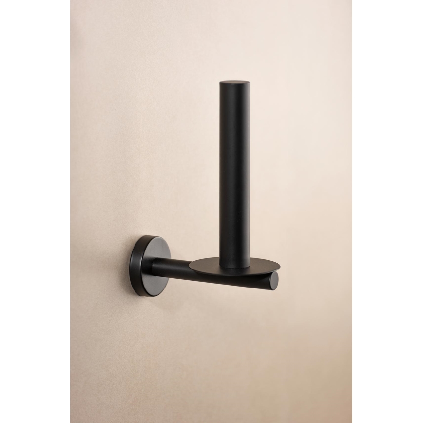 WENKO 24262100-Dérouleur de papier toilette BOSIO BLACK 8x18 cm inox/argenté