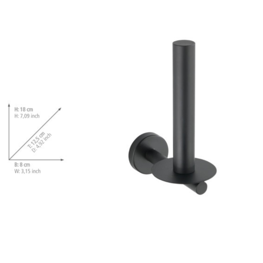 WENKO 24262100-Dérouleur de papier toilette BOSIO BLACK 8x18 cm inox/argenté