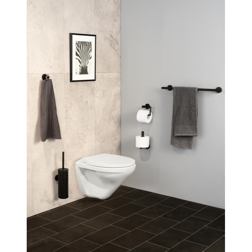 WENKO 24262100-Dérouleur de papier toilette BOSIO BLACK 8x18 cm inox/argenté
