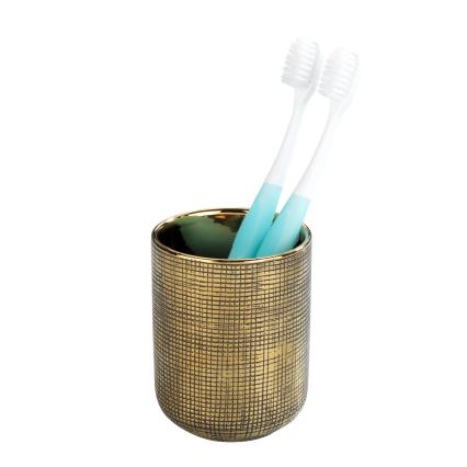 WENKO 24400100 - Gobelet porte-brosses à dents RIVARA 7,5x9,5 cm doré