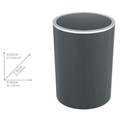 WENKO 25146100 - Corbeille INCA 18,5x25,5 cm anthracite/chrome brillant