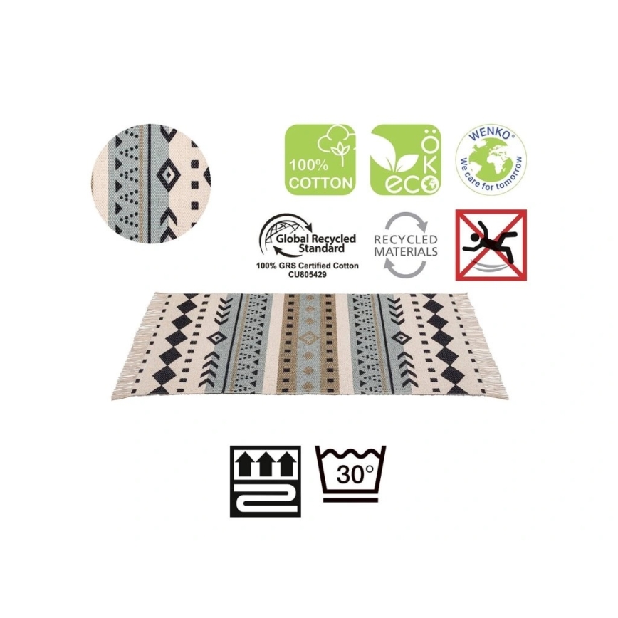 WENKO 25277100-Tapis en coton recyclé 80 x 50 cm multicolore