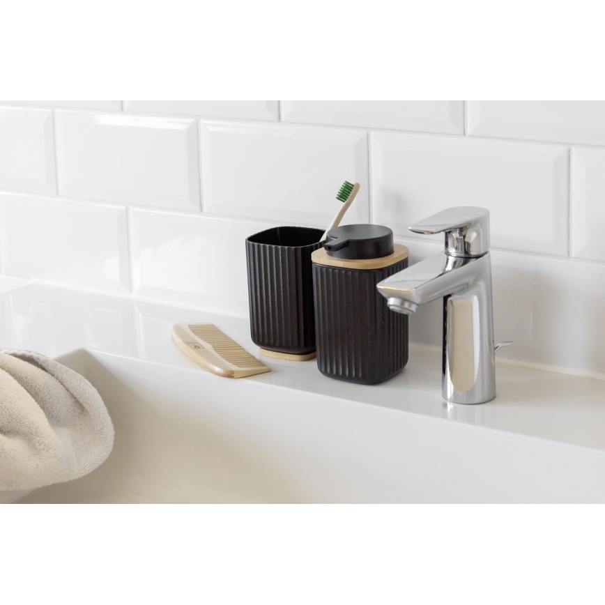 WENKO 25297100 - Gobelet porte-brosse à dents ROTELLO 8,5 x 11 cm noir/marron
