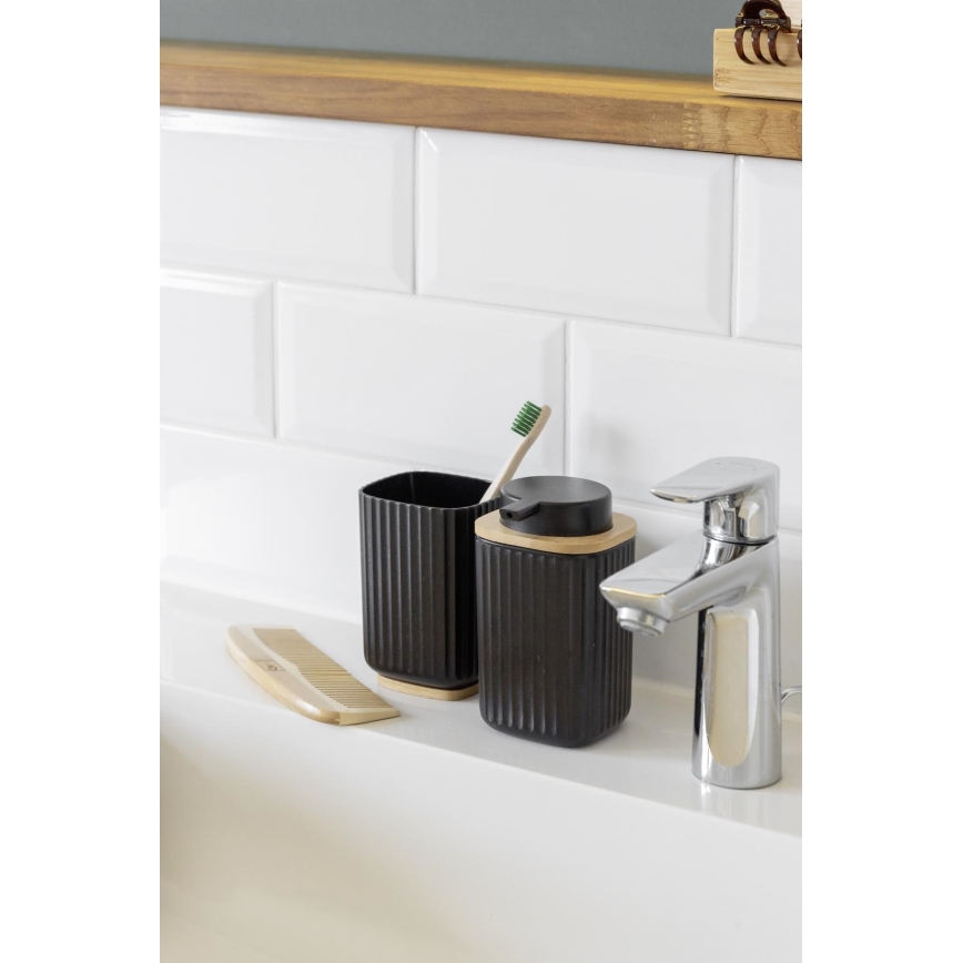 WENKO 25297100 - Gobelet porte-brosse à dents ROTELLO 8,5 x 11 cm noir/marron