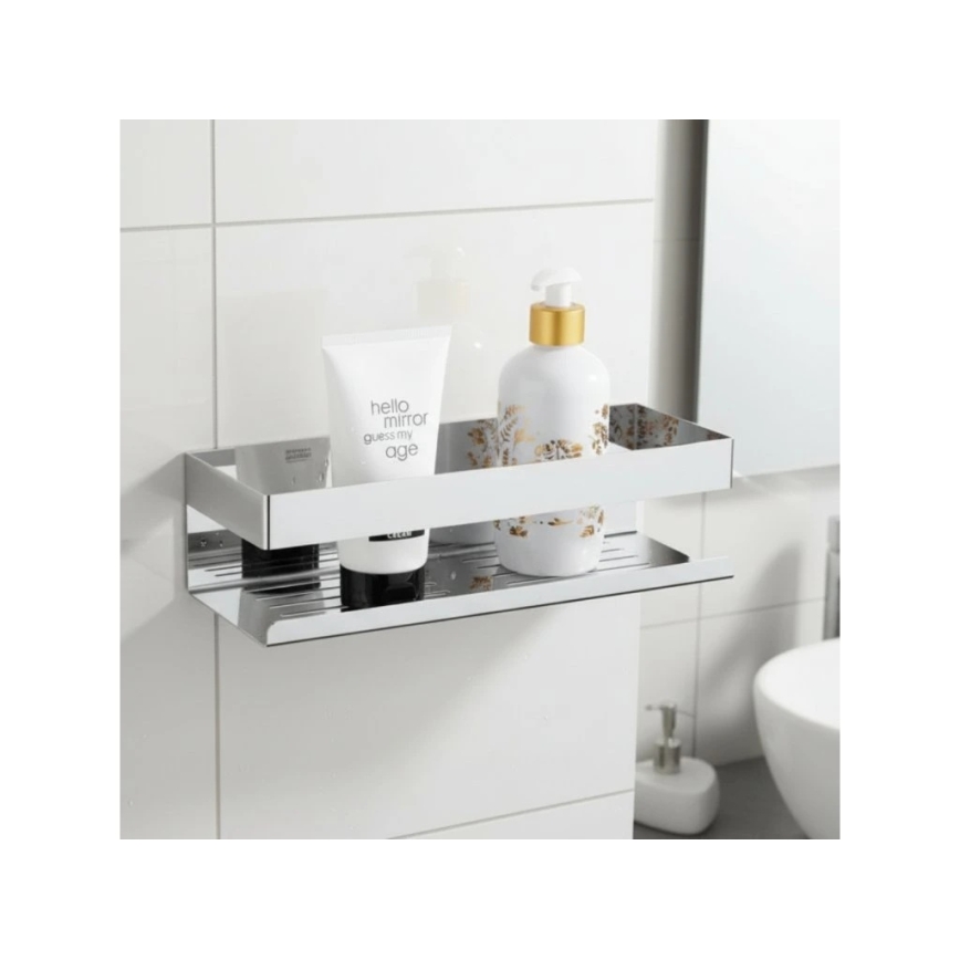 WENKO 25413100-Étagère TURBO-LOC GENOVA SHINE 30x10,5 cm argentée