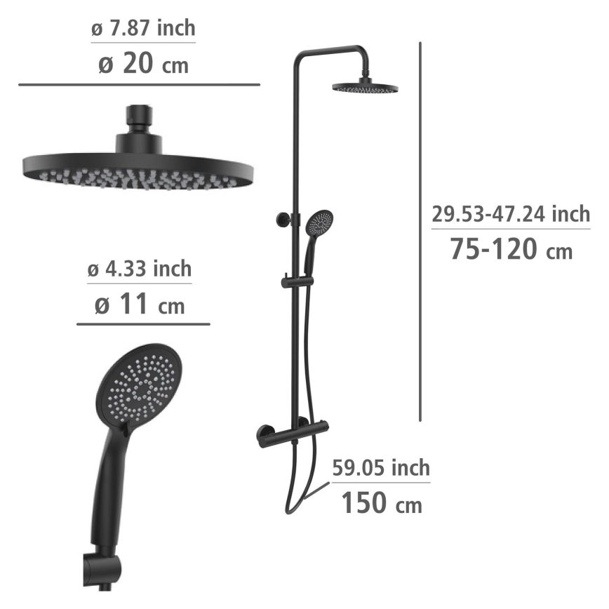 WENKO 25484100 - Système de douche WATERSAVING SYSTEM 12x120 cm noir
