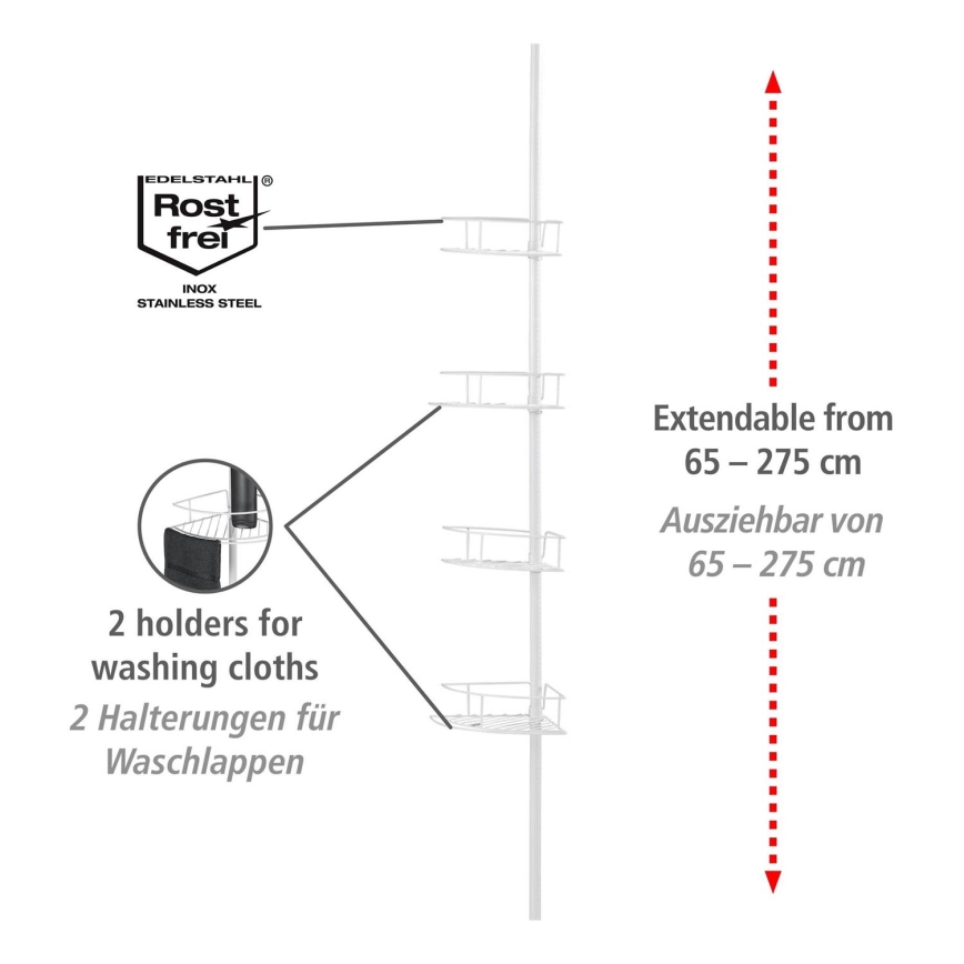 WENKO 26015100 - Étagère d'angle DOLCEDO 31x230 cm inox/blanc