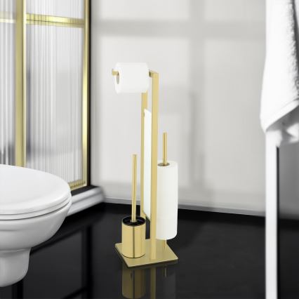 WENKO 26034100 - Ensemble WC RIVALTA 18x70 cm inox/doré/blanc/noir