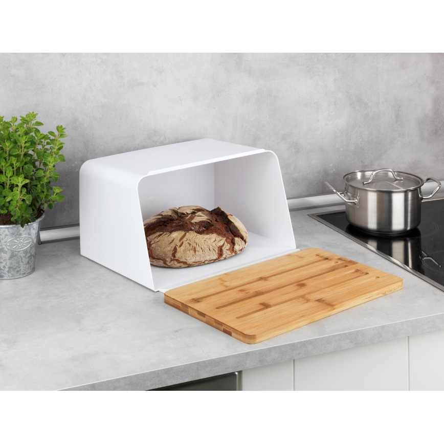 WENKO 54099100 - Boîte à pain KUBO 35x26,5 cm blanc/marron