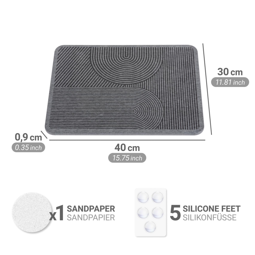 WENKO 54955100 - Tapis d'égouttage DAMON 40x30 cm en diatomite, gris