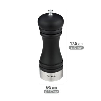 WENKO 55083100-Moulin à poivre BLACK OUTDOOR KITCHEN 5x17,5 cm noir/blanc