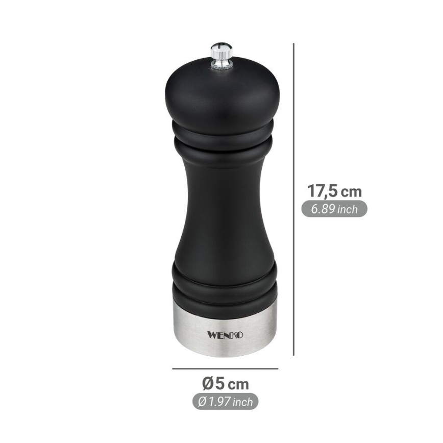 WENKO 55083100-Moulin à poivre BLACK OUTDOOR KITCHEN 5x17,5 cm noir/blanc