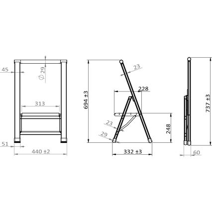 WENKO 601011100 - Escabeau ALU-DESIGN 44x101 cm argent/noir