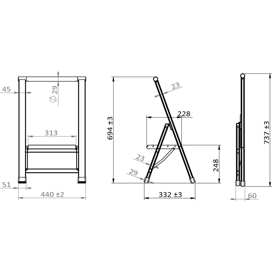 WENKO 601011100 - Escabeau ALU-DESIGN 44x101 cm argent/noir