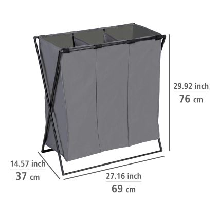 WENKO 71297800 - Panier à linge TRIO 69 x 76 cm gris/noir