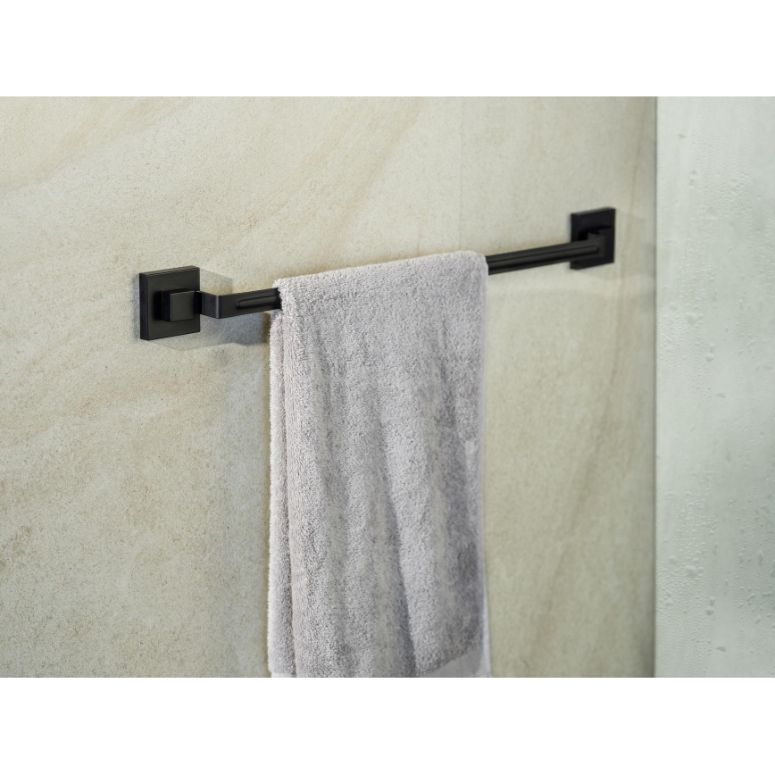 WENKO 71445800 - Barre porte-serviettes VACUUM-LOC QUADRO ED 60,5 x 6 cm, noire