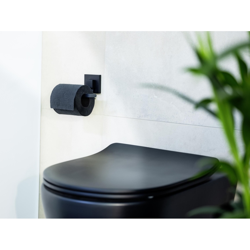WENKO 71447800 - Porte-rouleau de papier toilette VACUUM-LOC QUADRO ED 14x11 cm noir