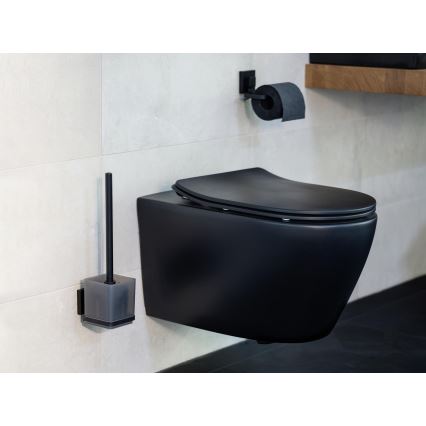 WENKO 71447800 - Porte-rouleau de papier toilette VACUUM-LOC QUADRO ED 14x11 cm noir