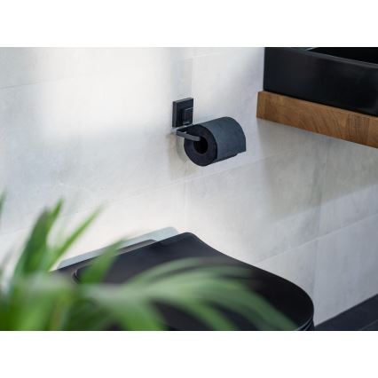 WENKO 71447800 - Porte-rouleau de papier toilette VACUUM-LOC QUADRO ED 14x11 cm noir