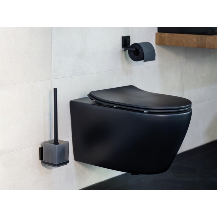 WENKO 71450800 - Ensemble WC VACUUM-LOC QUADRO ED 9,5 x 37 cm noir