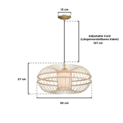 Westinghouse 61255 - Suspension à câble TULCEA 1xE27/60W/230V Ø 50 cm bambou