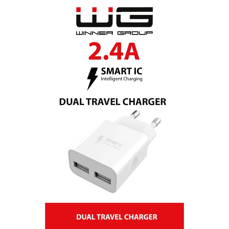 Winner Group - Adaptateur de charge 2xUSB-A 12W blanc