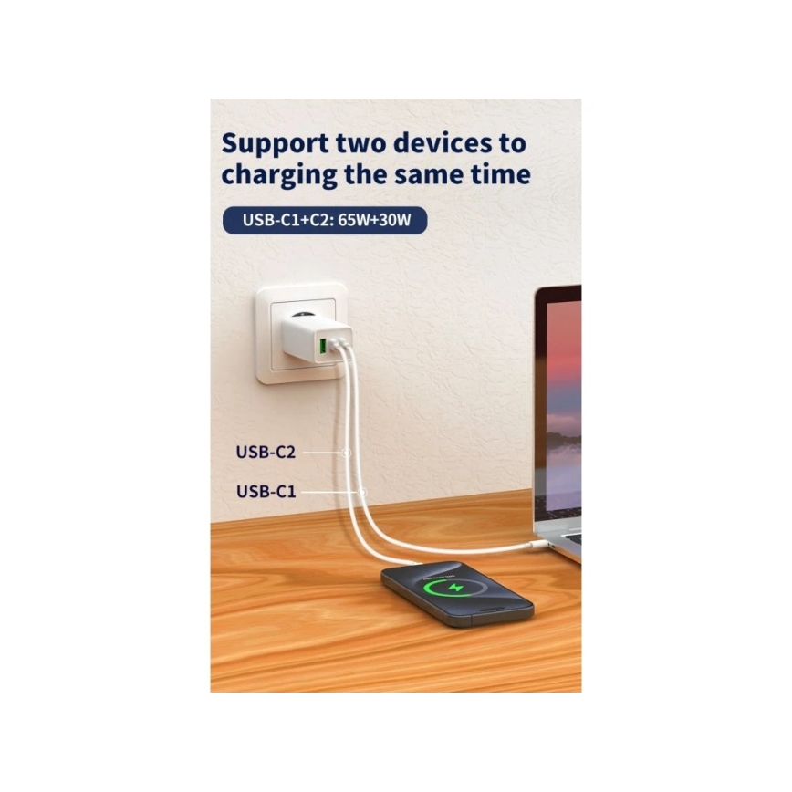 Winner Group - Adaptateur de charge GaN 1x USB-A + 2x USB-C 100W blanc