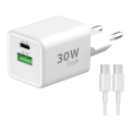 Winner Group - Adaptateur de charge rapide 2xUSB PD 30W + Câble USB USB-C / USB-C 1m