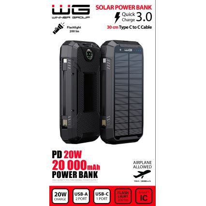 Winner Group - Batterie portative avec charge sans fil et panneau solaire 20000 mAh 20W PD