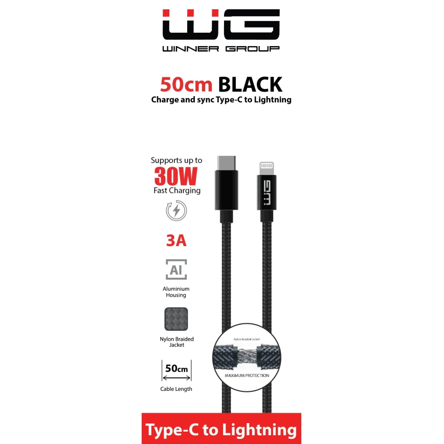 Winner Group - Câble USB Lightning / USB-C 60W 50cm noir