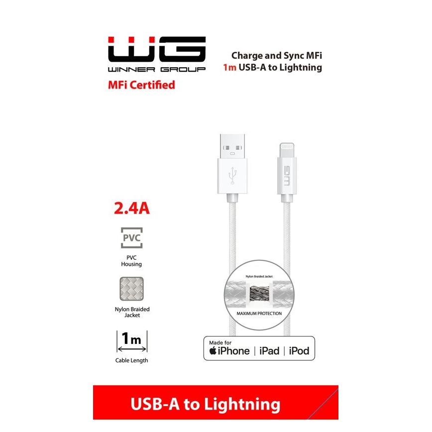 Winner Group - Câble USB MFI Lightning / USB-A 1m blanc