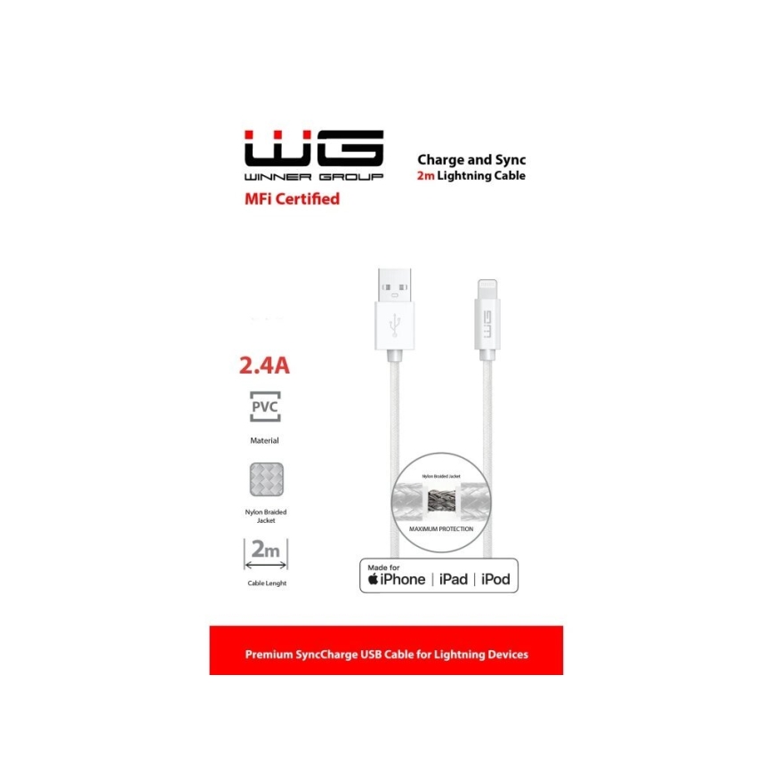 Winner Group - Câble USB MFI Lightning / USB-A 2m blanc