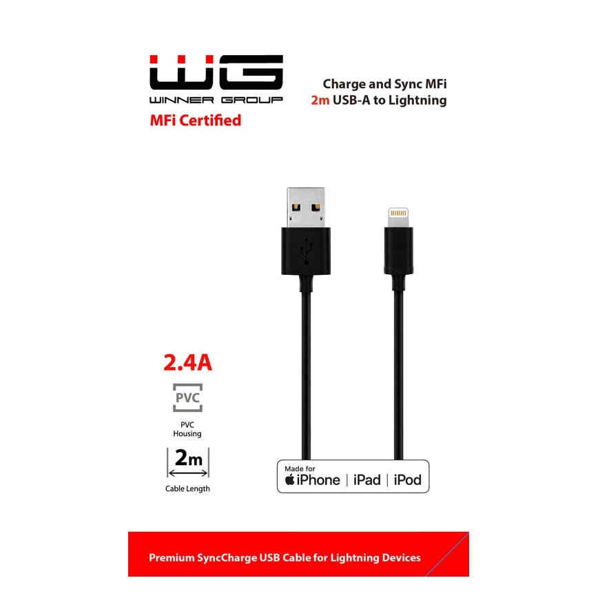 Winner Group - Câble USB MFI Lightning / USB-A 2m noir
