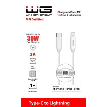 Winner Group - Câble USB MFI Lightning / USB-C 1m blanc