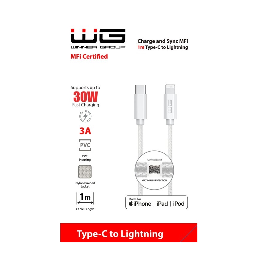 Winner Group - Câble USB MFI Lightning / USB-C 1m blanc