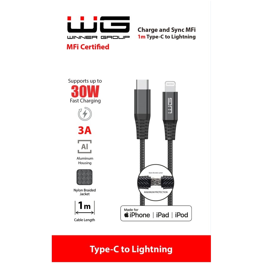 Winner Group - Câble USB MFI Lightning / USB-C 1m noir
